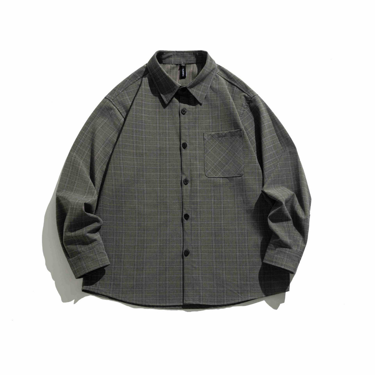 Men's Boxy Glencheck Shirt Jacket with Extended Hem and Patch Chest Pocket EVA-US