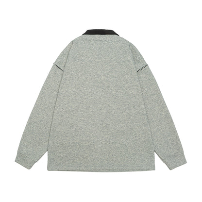 Unisex Oversize Polo Collar Sweatshirt with Contrast Collar and Decorative Perforation EVA-US