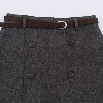 Women's midi skirt in A-line cut with double-breasted button placket and waist belt EVA-US