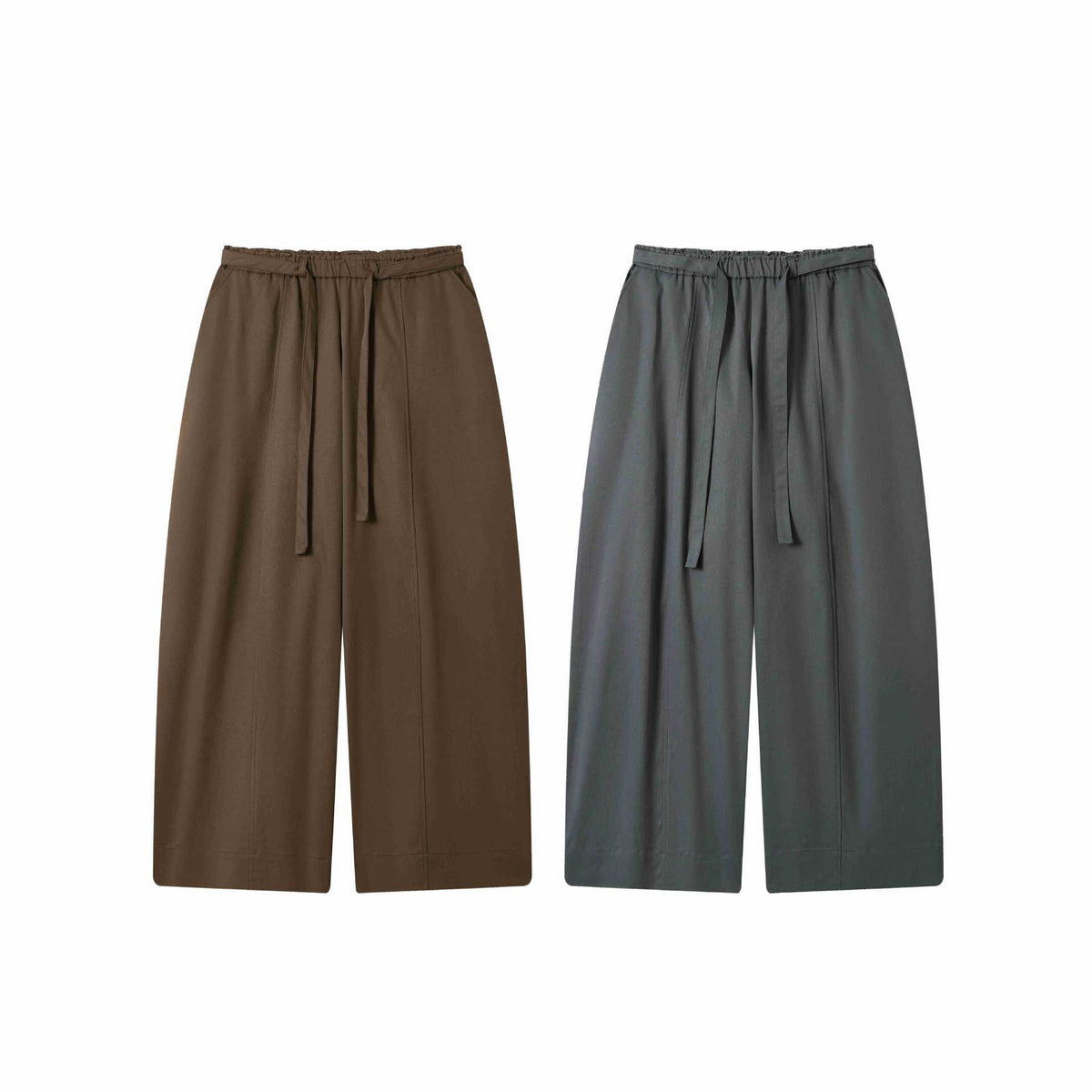 Women's culotte pants with high waist, wide leg, and tie belt EVA-US