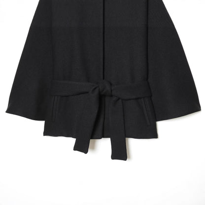 Ladies Cape Coat with Stand Collar, Tie Belt and Decorative Decorative Buttons EVA-US