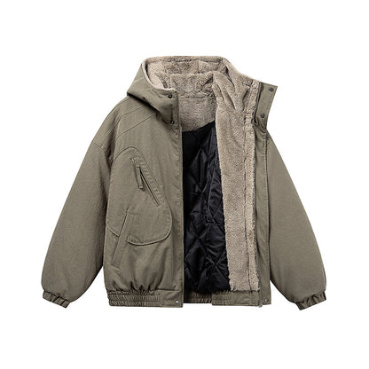Unisex Short Cut Insulated Jacket in Boxy Cut with Teddy Inner Lining and Diagonally Inserted Zipper Pockets EVA-US