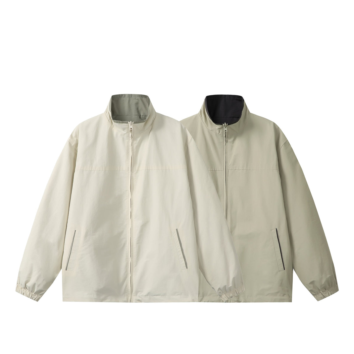 Unisex Lightweight Boxy Windbreaker with High Stand Collar and Drawstring EVA-US