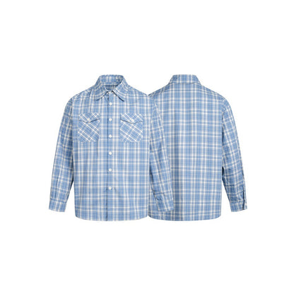Women's loosely cut check shirt jacket with chest flaps and Kent collar EVA-US