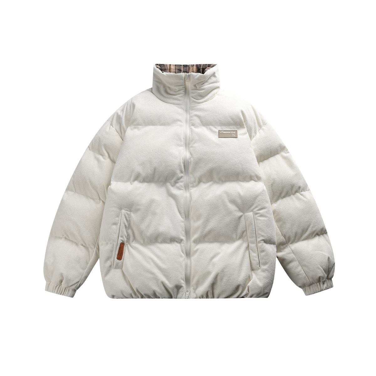 Unisex Boxy quilted short jacket with high funnel collar and teddy fleece look EVA-US