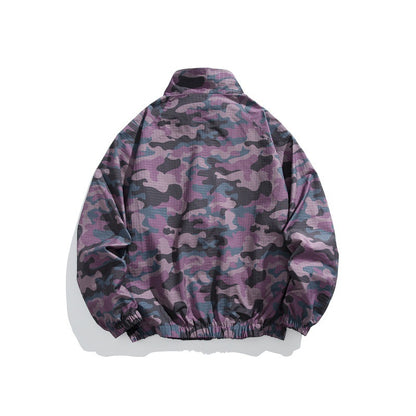 Unisex Lightweight Camo Windbreaker with High Stand Collar, Chest Zip and Elastic Hem EVA-US