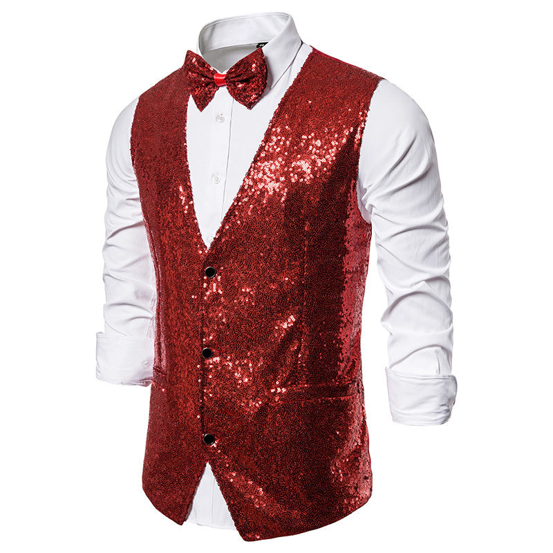 Men's Glittering Holiday Waistcoat with Matching Bow Tie EVA-US