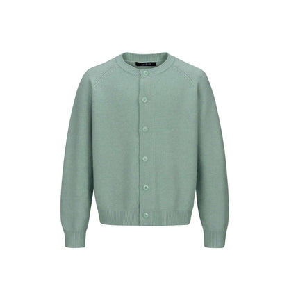 Women's Fine Crew Neck Cardigan with Raglan Sleeves and Concealed Button Placket EVA-US