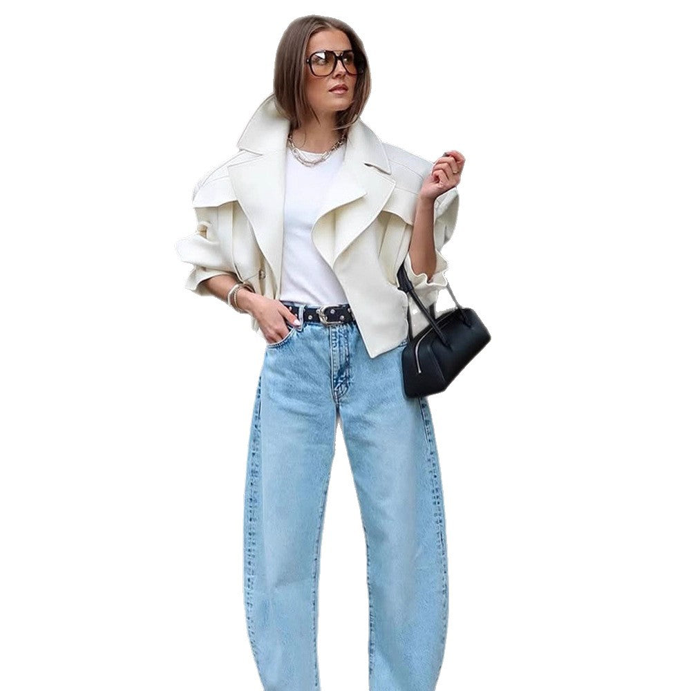 Women's Oversize Boxy Blouson with voluminous sleeves and high-cut pleated trousers EVA-US