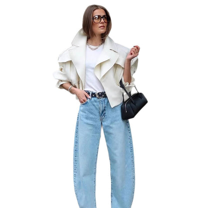 Women's Oversize Boxy Blouson with voluminous sleeves and high-cut pleated trousers EVA-US