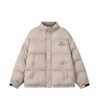 Unisex Short padded oversized jacket with high standing collar and logo print EVA-US