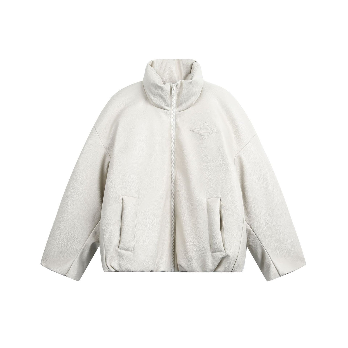 Women's Oversized Faux Leather Bomber Jacket with High Stand-Up Collar EVA-US