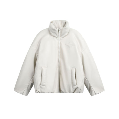 Women's Oversized Faux Leather Bomber Jacket with High Stand-Up Collar EVA-US