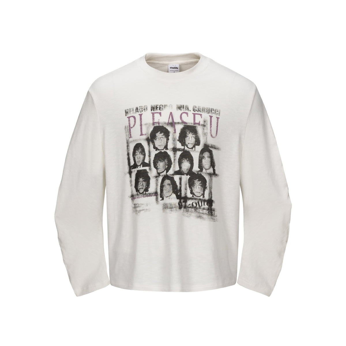 Unisex Oversized Long Sleeve Shirt with Vintage Band Print and Round Neck EVA-US