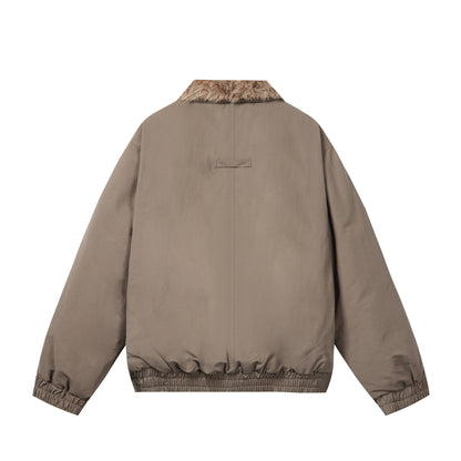 Women's Minimalist Thermo Blouson Jacket with Faux Fur Shawl Collar and Elastic Tunnel Drawstring Hem EVA-US