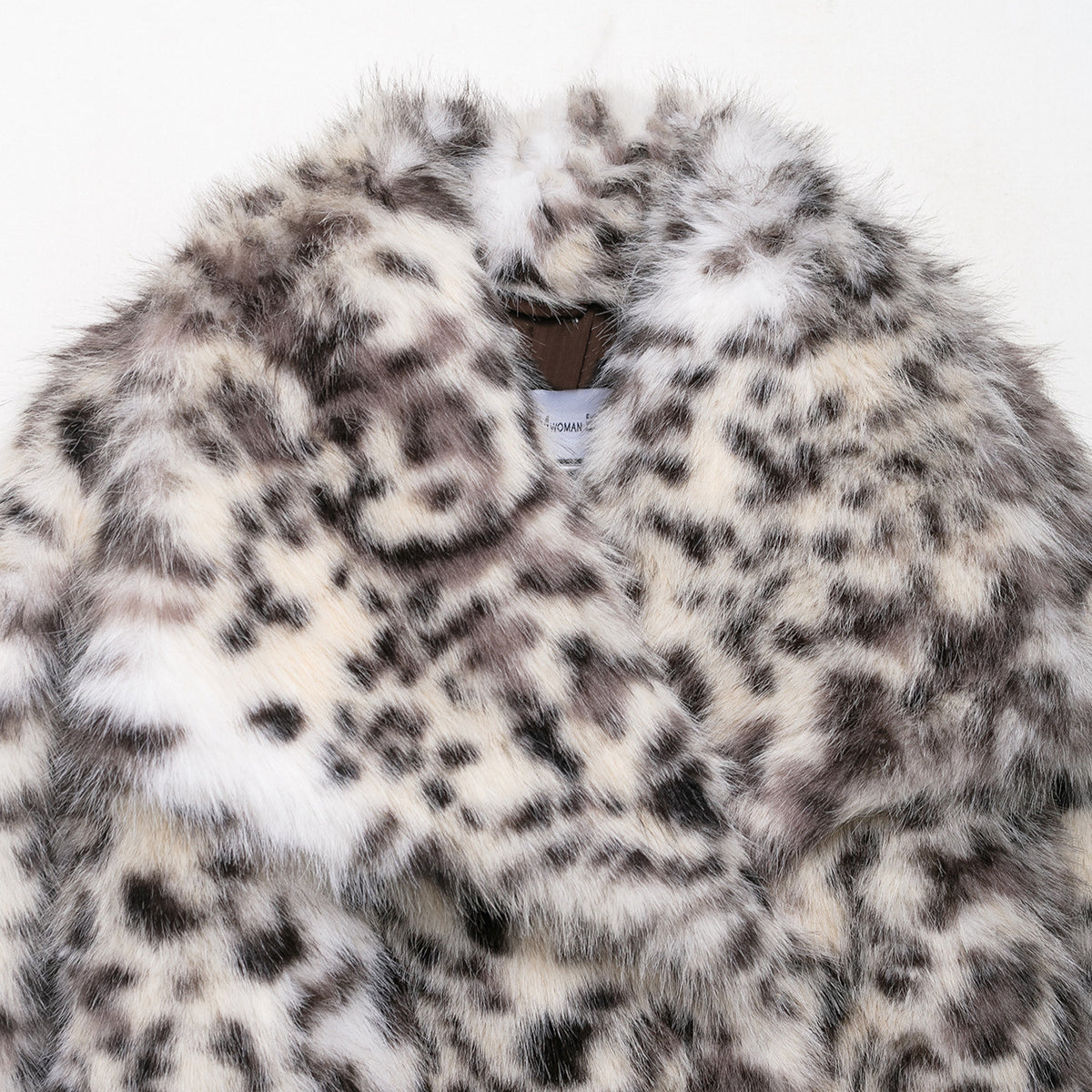 Women's Short Faux Fur Coat with Leopard Print and Shawl Collar EVA-US
