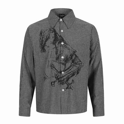 Men Striped Cotton Shirt with Artistic Embroidery and Kent Collar EVA-US