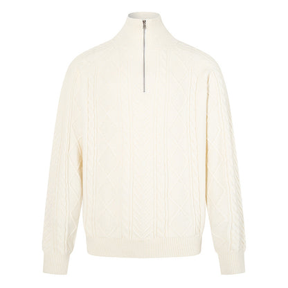 Women's Cable Knit Pullover with Short Zipper and Stand-Up Collar EVA-US