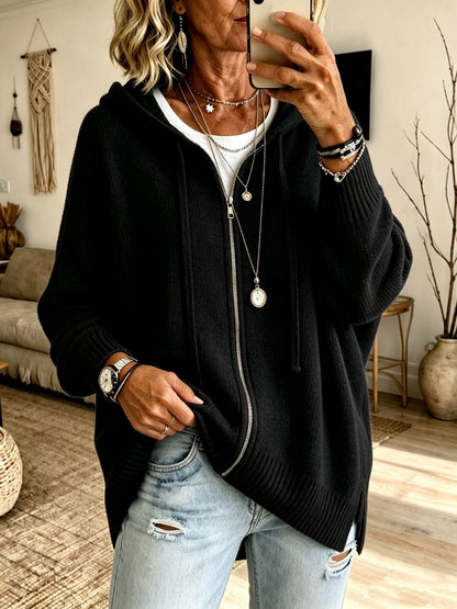 Women Oversize Hooded Zip Cardigan made of soft fine knit EVA-US