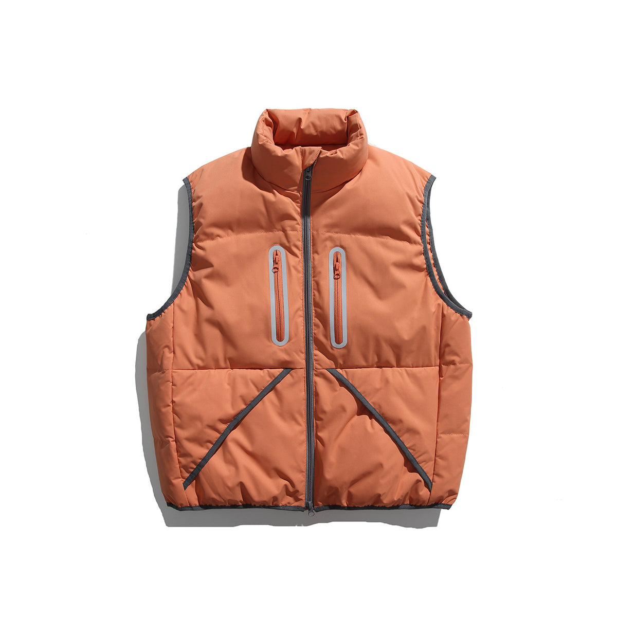 Men's Padded Quilted Vest with High Stand-Up Collar and Vertical Zipper Pockets EVA-US