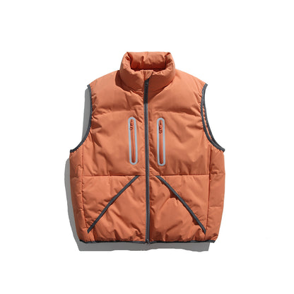Men's Padded Quilted Vest with High Stand-Up Collar and Vertical Zipper Pockets EVA-US
