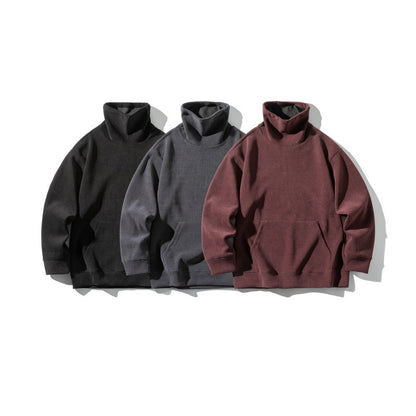 Unisex Oversize Waffle Structure Mock Neck Sweatshirt with Kangaroo Pocket EVA-US