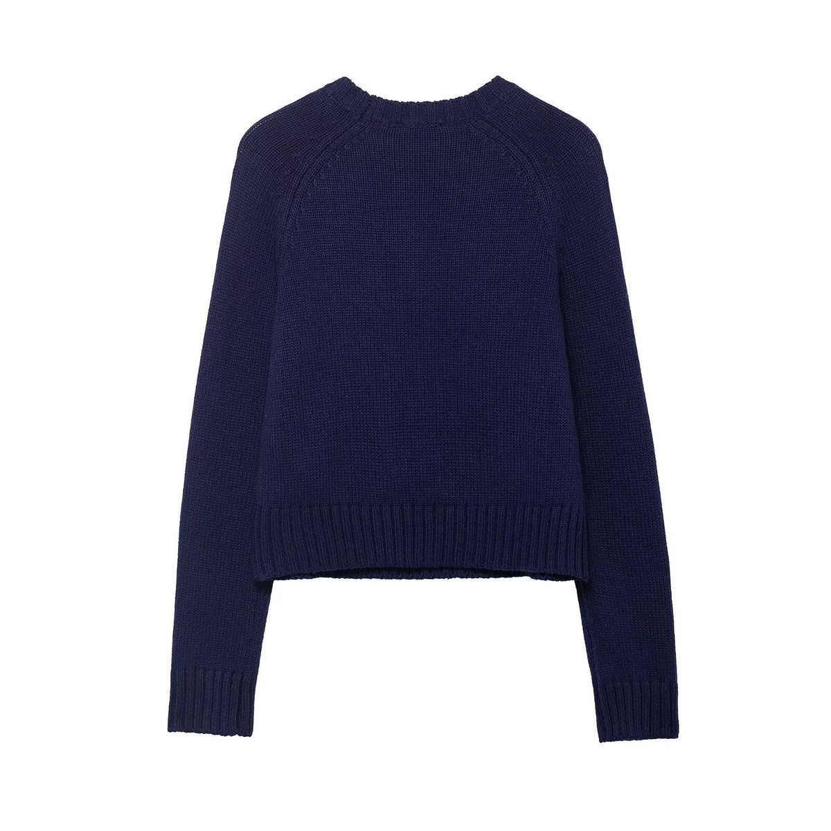 Women Cropped Christmas Sweater with Intarsia House Motif and Round Neckline EVA-US
