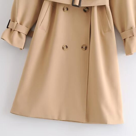 Women's Double-breasted Trench Coat with Waist Belt and Shoulder Yoke EVA-US