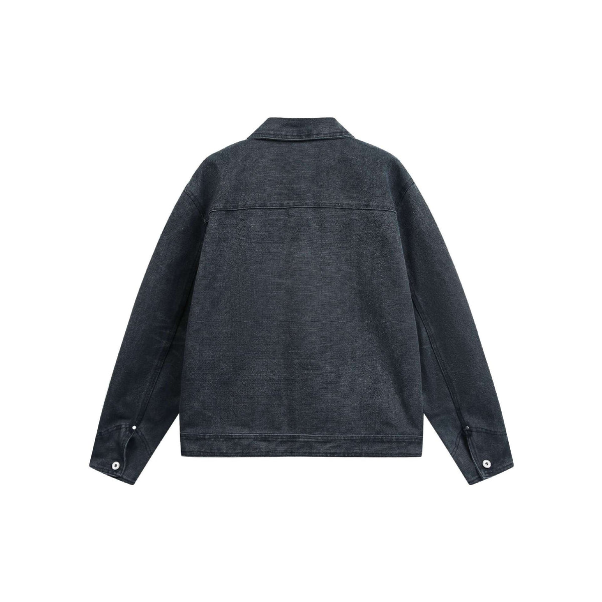 Unisex Short-Cut Denim Jacket in Boxy Cut with Flap Pockets and Used Effect EVA-US