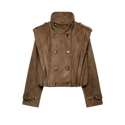 Women’s short jacket in sailor and military mix with high stand-up collar, epaulettes and fitted drawstring EVA-US