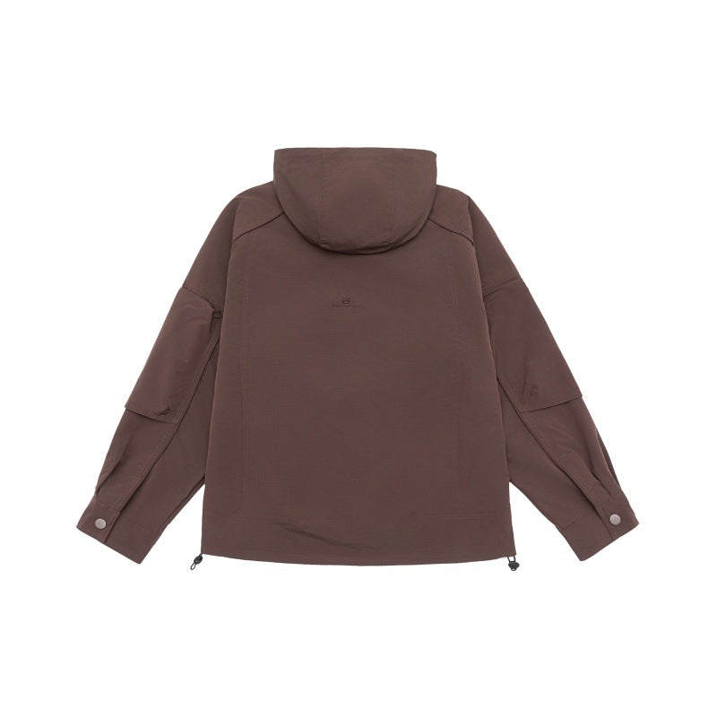 Unisex technical hooded field jacket in boxy cut with concealed front and multifunctional pockets EVA-US
