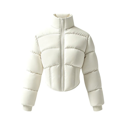 Women's short quilted jacket with a tailored corset-cut silhouette and high stand-up collar EVA-US
