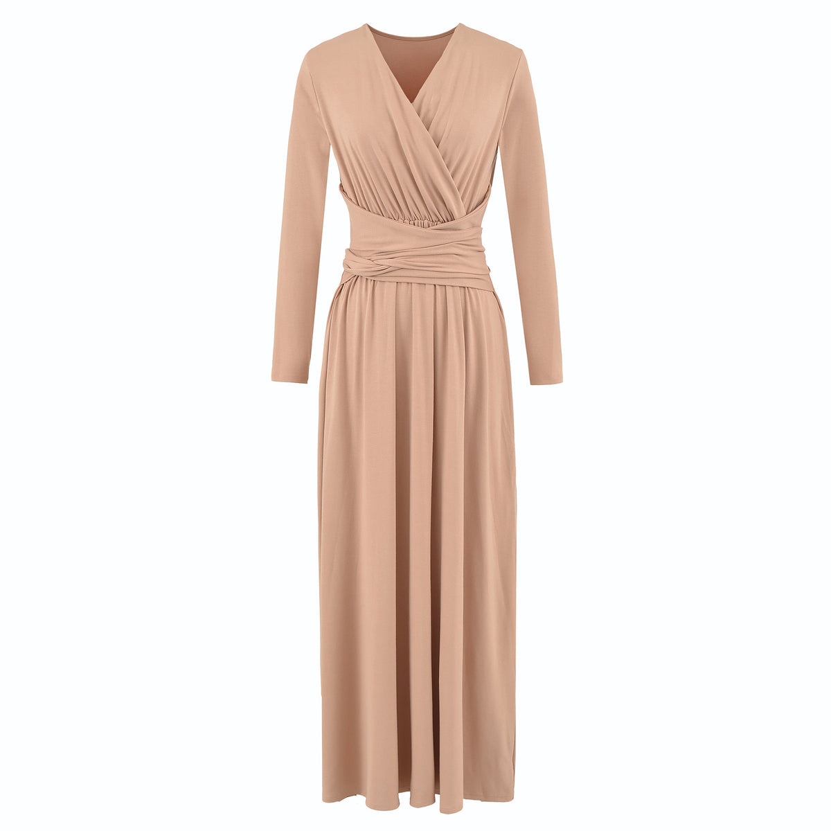 Women's Maxi Wrap Dress with Tailored Wrap Section and Long Sleeves EVA-US
