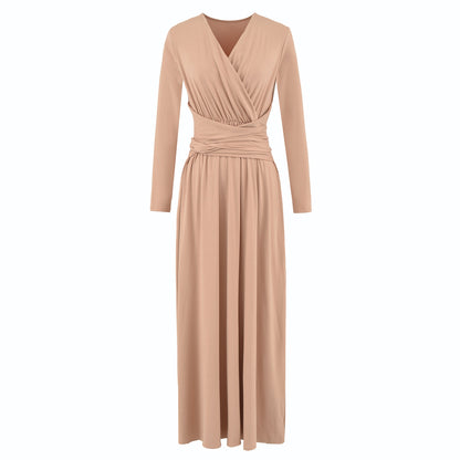 Women's Maxi Wrap Dress with Tailored Wrap Section and Long Sleeves EVA-US