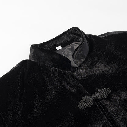 Women's Cropped Jacket in Mandarin Style with Stand Collar and Decorative Knot Closures EVA-US