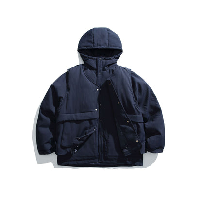 Men's quilted jacket with hood and ribbed textured fabric EVA-US
