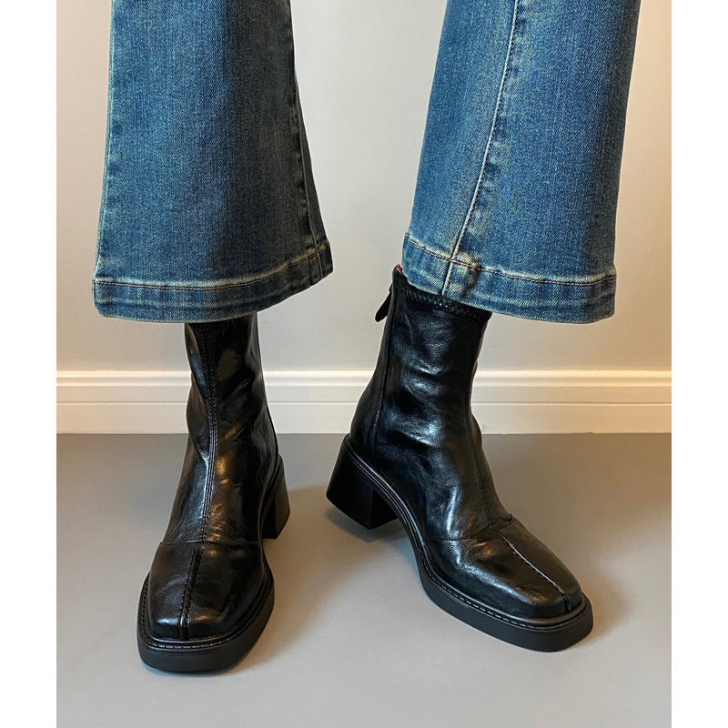 Women's ankle boots with thick heel and zipper EVA-US