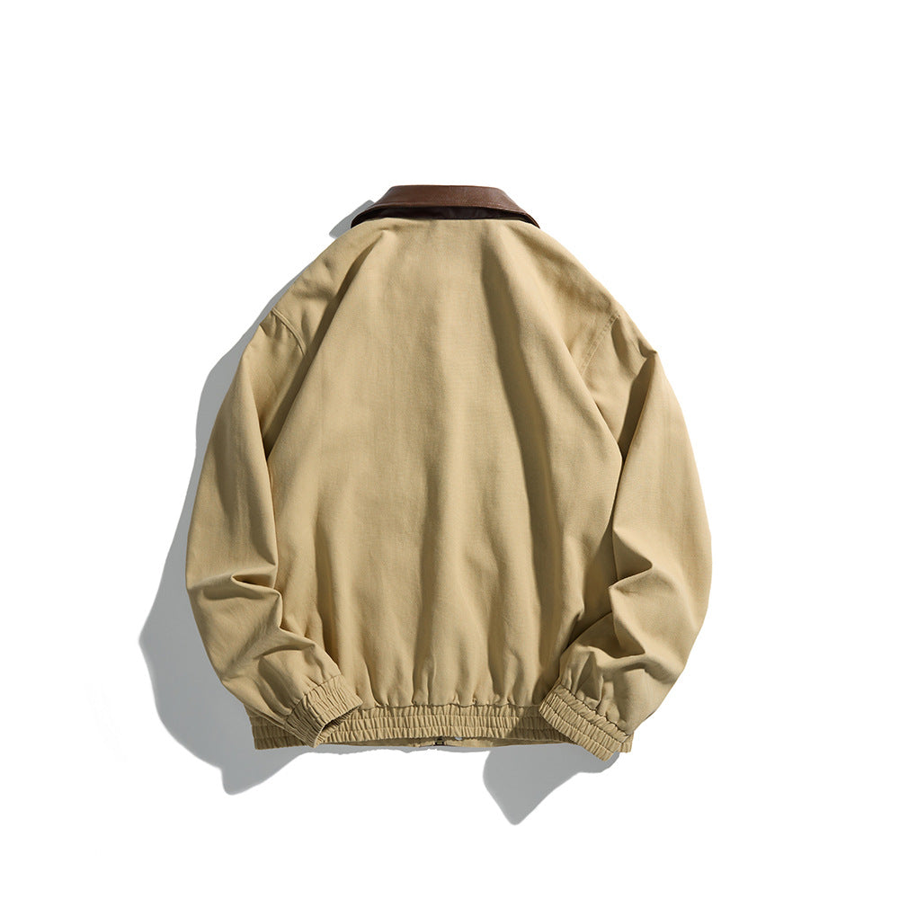 Men's Masculine Boxy Field Blouson with contrasting faux leather collar and concealed snap button placket EVA-US