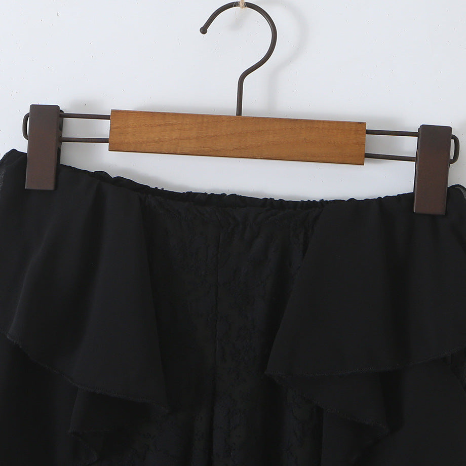 Ladies ruffle pants with lace, flared bell and layered chiffon ruffles EVA-US
