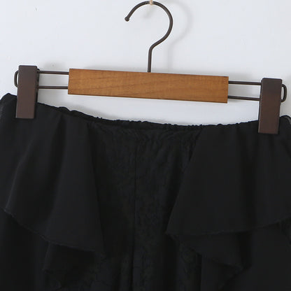Ladies ruffle pants with lace, flared bell and layered chiffon ruffles EVA-US