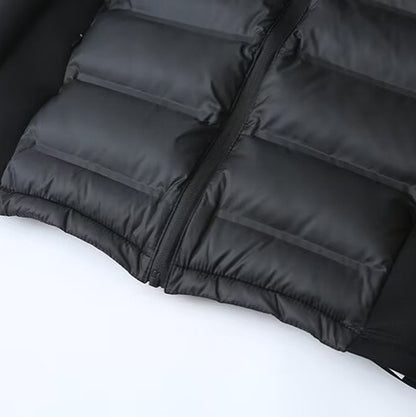 Women Hybrid Padded Jacket with Softshell Sleeves and Hood EVA-US