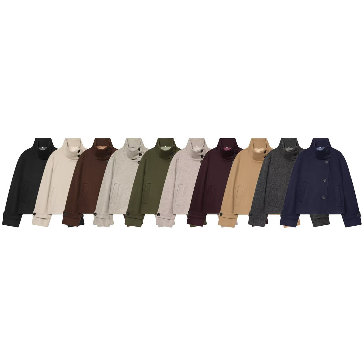 Women's Short Cape Jacket made of Wool Blend with High Roll Neck and Cuff Detail EVA-US