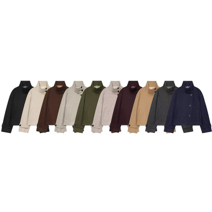 Women's Short Cape Jacket made of Wool Blend with High Roll Neck and Cuff Detail EVA-US