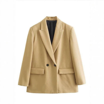 Women's Double-Breasted Boxy Blazer with Boxy Silhouette and Lapel Collar EVA-US