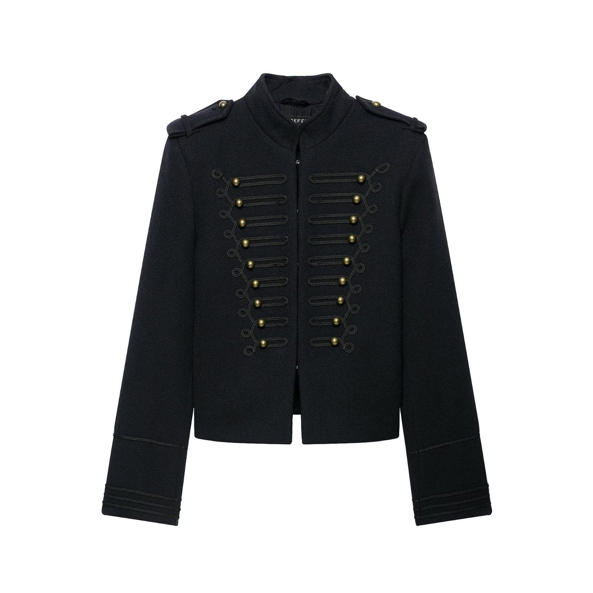 Women's Slim Military-Inspired Short Jacket with Cord Decoration and Brass Buttons EVA-US