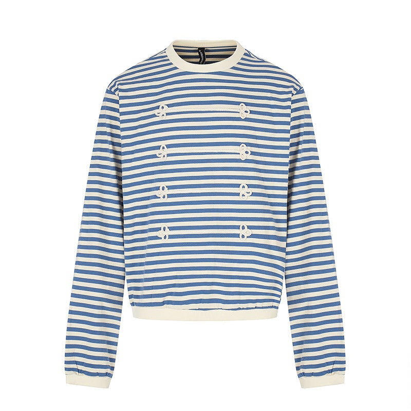 Women Striped Sweatshirt with Maritime Knot Applications EVA-US