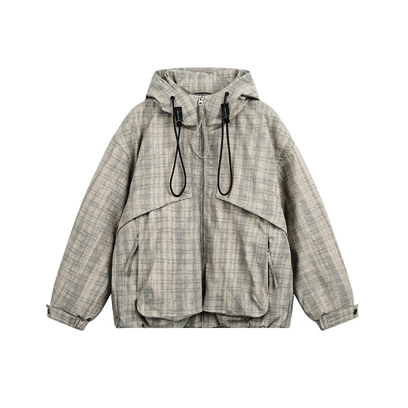 Unisex Oversize Utility Hoodie with checkered pattern and drawstring EVA-US