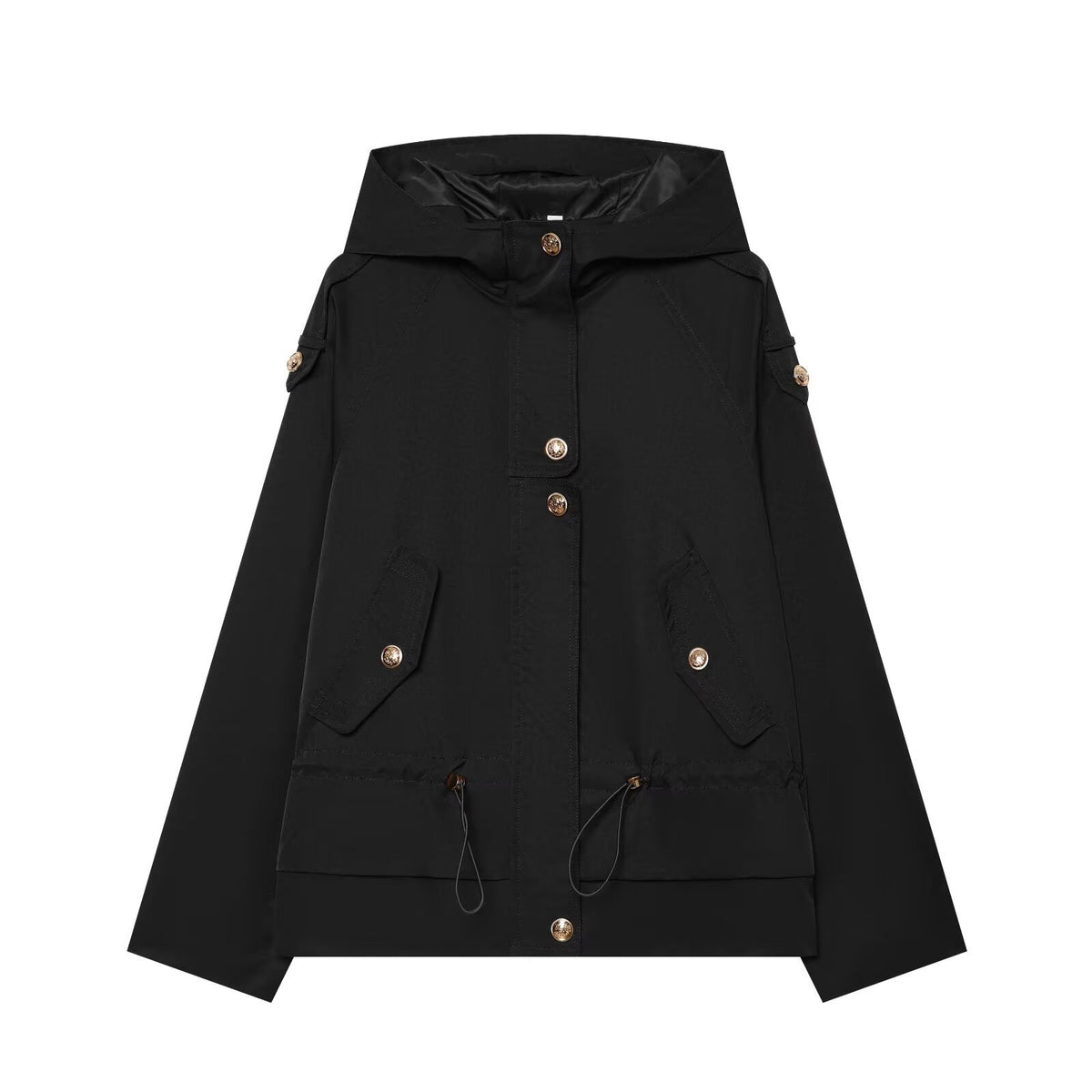 Women's short parka with hood, drawstring waist and flap pockets EVA-US