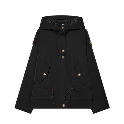 Women's short parka with hood, drawstring waist and flap pockets EVA-US