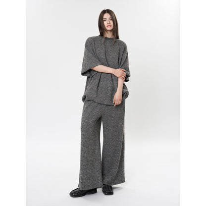 Women's Oversized Knit Set with Boxy Short Sleeve Sweater and Wide High-Waist Palazzo Pants EVA-US